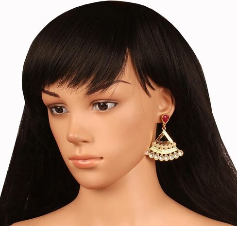 Touchstone Indian Bollywood Traditional Handcrafted Designer Crystal Jewelry Colorful Long Earrings Jhumki in Gold Or White Tone for Women. in Saudi Arabia