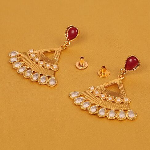 Touchstone Indian Bollywood Traditional Handcrafted Designer Crystal Jewelry Colorful Long Earrings Jhumki in Gold Or White Tone for Women. in Saudi Arabia