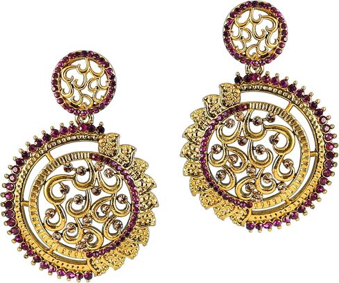Touchstone Indian Bollywood Traditional Handcrafted Designer Crystal Jewelry Colorful Long Earrings Jhumki in Gold Or White Tone for Women. in Saudi Arabia