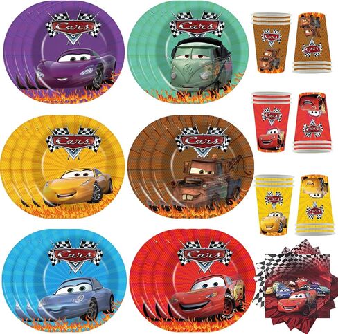 مجموعات أكواب أطباق ومناديل السيارات، لوازم حفلات أعياد الميلاد للسيارات، أدوات مائدة لإضاءة زينة عيد ميلاد السيارات تتضمن 30 طبقًا و30 منديلًا و30 كوبًا لتزيين أعياد ميلاد السيارات الصبية والبنات in Kuwait