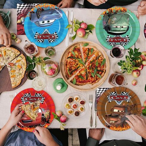 مجموعات أكواب أطباق ومناديل السيارات، لوازم حفلات أعياد الميلاد للسيارات، أدوات مائدة لإضاءة زينة عيد ميلاد السيارات تتضمن 30 طبقًا و30 منديلًا و30 كوبًا لتزيين أعياد ميلاد السيارات الصبية والبنات in Kuwait