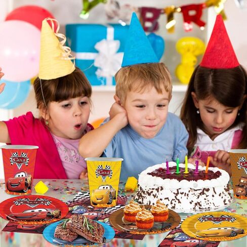 مجموعات أكواب أطباق ومناديل السيارات، لوازم حفلات أعياد الميلاد للسيارات، أدوات مائدة لإضاءة زينة عيد ميلاد السيارات تتضمن 30 طبقًا و30 منديلًا و30 كوبًا لتزيين أعياد ميلاد السيارات الصبية والبنات in Kuwait