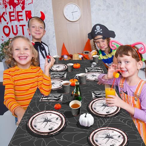 Halloween Party Plates Supplies,Disposable Vintage Skull,Spider Web Tableware Paper Plates and Napkins Cups Knives Spoons Forks for Halloween Birthday Baby Shower Party Decorations,Serve 50 Guests in Saudi Arabia