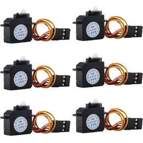 2.1G Micro Server DM-S0020 Micro Digital Servos Coreless Motor with JR Connector, Set of 6, for 1/14 1/16 1/18 for RC Aircraft, Cars, Planes, Robot