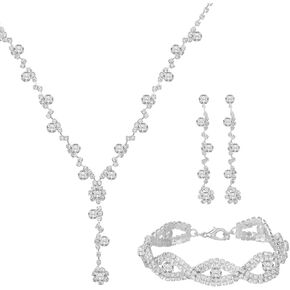 Emibele Lucky Clover Bracelet Necklace Earrings Jewelry Set for Women, Classic 4-Leaf White Gold Plated Bracelet Cubic Zirconia Studs Earrings Good Luck Pendant Necklace Mother’s Day Jewelry Gifts