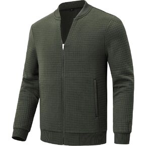 YuKaiChen Mens Lightweight Bomber Jacket Casual Plaid Jacquard Varsity Jacket Coat with Zipper Pockets