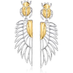 Ross-Simons Sterling Silver and 18kt Gold Over Sterling Winged Beetle Drop Earrings