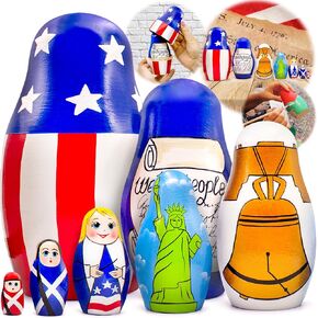 AEVVV Independence Day Nesting Dolls Set 7 pcs - Russian Dolls with Symbols of Independence - 4th of July Decorations for Patriotic Decor
