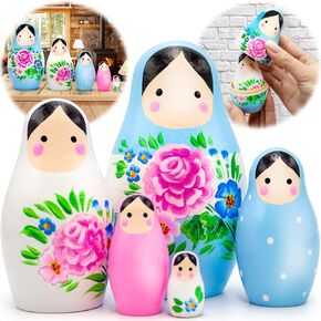 AEVVV Russian Nesting Dolls Set 5 pcs - Russian Dolls Kawaii Room Decor - Kawaii Desk Accessories - Matryoshka Doll Pastel Decorations - Cute Kawaii Stuff