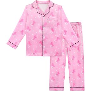 Sylfairy Satin Pajamas for Girls Silky Button-Down Sleepwear Unicorn Nightwear Loungewear PJS Clothes Set Gifts for Kids