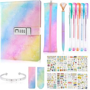 Diary for Girls Age 8-12, Diary with Lock for Girls Kids DIY Journal with Pen, Pencil Case Bookmark Stickers, Girls Secret Diary Thanksgiving Birthday Gifts for Girls 9 10 11 12 Teens