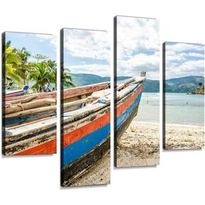 Old Fishing Boat, Jacmel, Haiti Canvas Wall Art Hanging Paintings Modern Artwork Abstract Picture Prints Home Decoration Gift Unique Designed Framed 4 panel