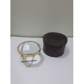 Desiner Brass Finish Magnifying Glass with Antique Leather Box Rustic Vintage Home Decor Gifts