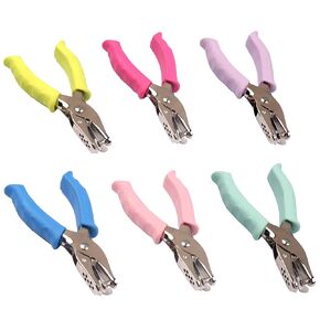 1/4 inch Single Hole Punch Metal Handheld Small Paper Punch with Soft Grip Handle for Circle Holes for DIY Craft Tag in Home, Office, Classroom (Pink)