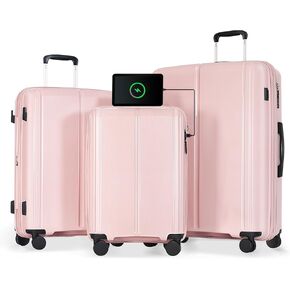 مجموعة حقائب سفر صلبة مكونة من 3 قطع من Merax بعجلات دوارة مع قفل TSA، وردي فاتح، 20/24/28 بوصة in Kuwait