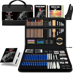 KALOUR 95-Piece Sketching and Drawing Art Set with 3-color Sketch Book and Pastel Paper – Graphite, Charcoal, and Pastel Pencils – Complete Artist Kit for Beginners and Professionals
