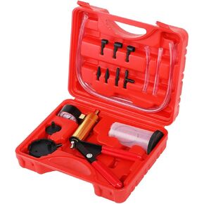 Hand Vacuum Pump Tester and Brake Clutch Bleeder Tool 2-in-1 Kit, One-Man Handheld Automotive Brake Fluid Bleeding Set, with Gauge Jar Adapters for Bike Motorcycle Car Truck Diagnosis