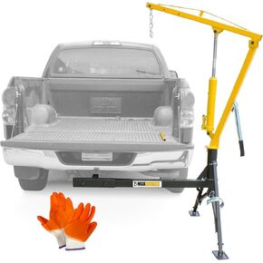 MaxxHaul 51958 1000 - lb Capacity Hitch Mount Heavy Duty Hydraulic Swivel Pickup Truck Crane w/ 3 Boom Capacities of 500 lbs, 750 lbs & 1000 lbs for 2"x 2" Hitch Receiver + Free Pair of Gloves