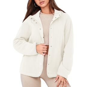 Glamaker women's Fleece Sherpa Jacket Winter Coats Long Sleeve Casual Button Fuzzy Cropped Sweatshirt Outerwear With Pockets
