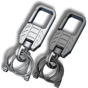 2 PCS Universal Metal Keychain Key Fob Key Chain with 2 Key Ring & Anti-Lost D-Ring,360 Degree Rotatable (Black+Silver)