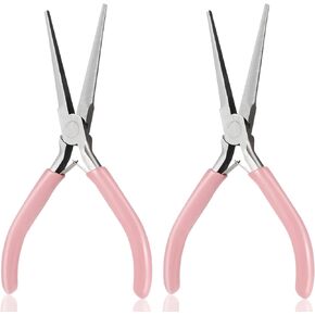 2 Pack Needle Nose Pliers, 6 Inch Long Nose Pliers Flat Nose Jewelry Pliers Small Nose Pliers Tools Wire Bending Pliers for Crafts Jewelry Making Supplies (Pink)