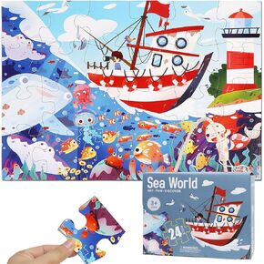 Jungle Animal Party 24 Piece Puzzles for Kids Ages 3-5, Floor Puzzles for Kids Ages 3-5, Educational Preschool Puzzle with Puzzle Sticker Sheets, for Boys and Girls