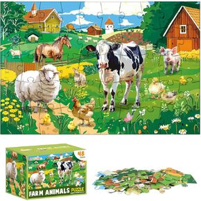 gisgfim Jumbo Floor Puzzle for Kids Farm Animals Jigsaw Large Puzzles 48Pcs Barn Puzzle for Toddler Ages 3-5 Children Birthday Gift Preschool Educational Learning Toys Kid Activity for 4-8Years