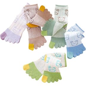 Kids Cotton Toe Socks Cute Cartoon Animal Socks for Boys Girls 3-12 Years 5 Pair