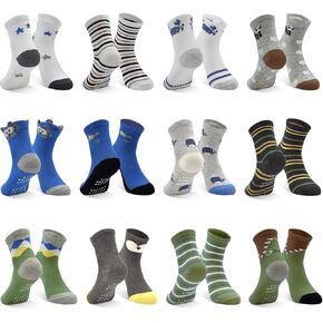 SkiBeaut Baby Boy Socks Toddler Grips Socks Kid Non Slip Crew Socks Gripper Babies Boys Anti Skid Cute Socks for 0-7 Years