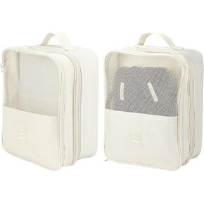 QWORK Travel Shoe Bags - Holds 3 Pairs of Shoes Each, 2 Pack Multi-Functional Packing Organizer with Double Zipper
