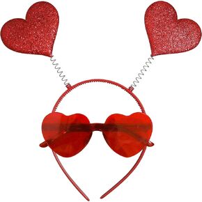 Pandecor Red Heart Headband and Sunglasses Set, Sequin Heart Shape Hair Band Halloween Costume Accessories