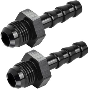 2 Pack 6AN Male Flare to 3/8" Hose Barb Straight Fitting Adapter, 6An to 3/8 Barb, 6An Fuel Line Fittings, 6AN Fitting Connector Work for Fitting Fuel Line, Aluminum Black