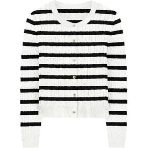 WIHOLL Women's Cable Knit Cardigan Sweaters Long Sleeve Open Front Button Up Cropped Clothes 2024 Fall Fashion