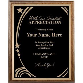 Recognition Plaque, 8x10 Custom Engraved with Our Greatest Appreciation Plaque Award Prime