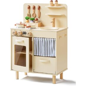 Play Kitchen for Kids, Classic Wooden Kitchen Playset with Food Accessories Set Ideal for Creative Pretend Play, Suitable for Toddlers, Girls & Boys Ages 3+