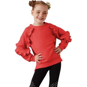 CHILDRENSTAR Girls Ruffles Sweatshirt Long Sleeve Crewneck Cute Pullover Tops Side Slit Fall Spring Clothes For Kids