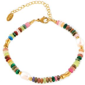 SUNFEEL Boho Beaded Bracelets for Women Colorful Natural Stone Bracelets Gold Pearl Chain Jewelry For Friendship and Birthday Gifts