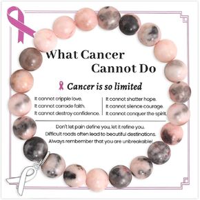 Breast Cancer Bracelets for Women Breast Cancer Awareness Bracelet Inspirational Encouragement Handmade Natural Stone Charm Beaded Gifts for Women Best Friend Sister