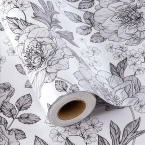 Homeral Shimmer Floral Gift Wrapping Paper Roll-46.8 sq.ft. Black and White Pearly Luster Vintage Flower for Wedding, Birthday, Baby Shower, Anniversaries, Party-17 Inch x 33 Feet