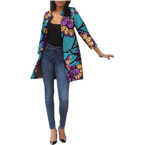 African Women's Coats Ankara Print Long Sleeve Jacket Top Dashiki Casual Trench Coat Outwear