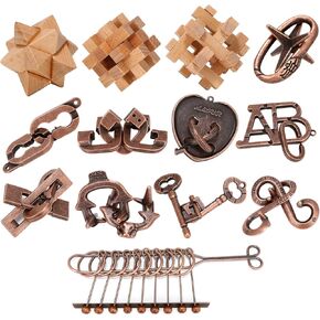 13 Pcs Brain Teaser Puzzles for Adults - Metal Puzzles 3D Puzzle Game Toys for Adults Teens - Wooden Unlock Interlocking Puzzle Adult IQ Education Puzzle Toys Smart Toys