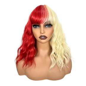 Green And Red Short Bob Wigs With Bangs Wavy Shoulder Length Wigs For Women Colorful Heit Resistant Synthetic Fiber Wigs For Girls Party Hallowenn Cosplay Use Halloween Wigs For Women