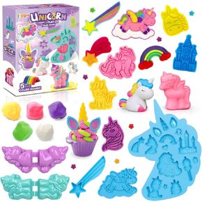 Color Dough Sets for Kids Ages 2-4, Unicorn Theme Dough Tools Kit for Kids Ages 4-8, 11 Piece Color Dough Accessories Arts Crafts Play Set, Preschool Education Toys for Toddlers Girls Age 3 4 5 6 7 8
