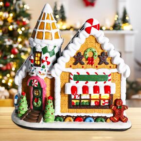 Christmas Village Houses, Ceramic Christmas Houses with Warm LED Light Christmas Ornamnet Xmas Village Houses Christmas Home Decorations