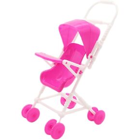 ERINGOGO plastic cute umbrella car Stroller Toy decorate stroller doll plastic stroller doll pushchair simulation doll hand push Little Doll mini house stroller pink Model