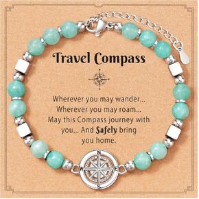 Shonyin Travel Gifts for Women, Natural Amazonite Stone Compass Bracelet for Travelers