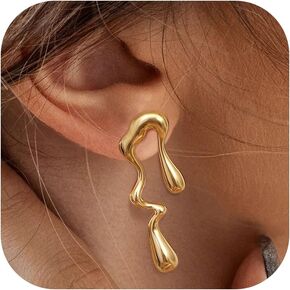 Gold Clip On Earrings for Women Trendy Non Piercing Flower Dangle Earrings Floral Earring 14K Gold Plated Lightweight Earrings for Non-Pierced Ears Fake Earrings Set