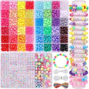 2303pcs 48 Colors Pony Beads for Bracelet Making Kit, 1500pcs Kandi Beads and 700pcs A-Z Square Letter Beads for Friendship Bracelet Kit, 200 pcs Plastic Beads for Adults Jewelry Making Crafts