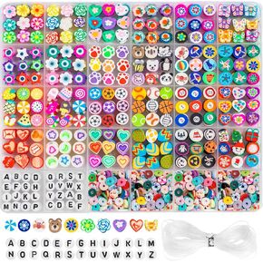 1000Pcs Polymer Clay Beads Bracelets Making kit, 24 Style Cute Fun Beads Friendship Bracelet Making kit with Letter Beads Charms Beads for Jewelry DIY Arts Crafts Girts Toys for Kids Girls Age 6-12
