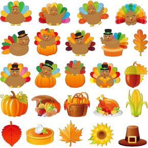 200 Pcs Thanksgiving Cutouts Paper Turkey Cutouts for Bulletin Board Decorations Fall Cutouts with 400 Pcs Glue Points Thanksgiving Classroom Decoration Maple Leaf Acorn Pumpkin Party Home Decor